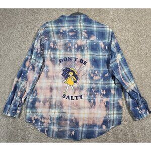 OOAK Upcycled Flannel Shirt Humor Don't Be Salty Graphic Boyfriend Fit Large